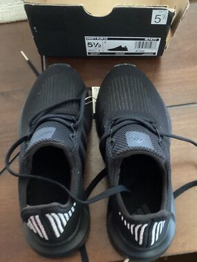 Adidas Black Slip-On Knit Sneakers with White Heel Stripe